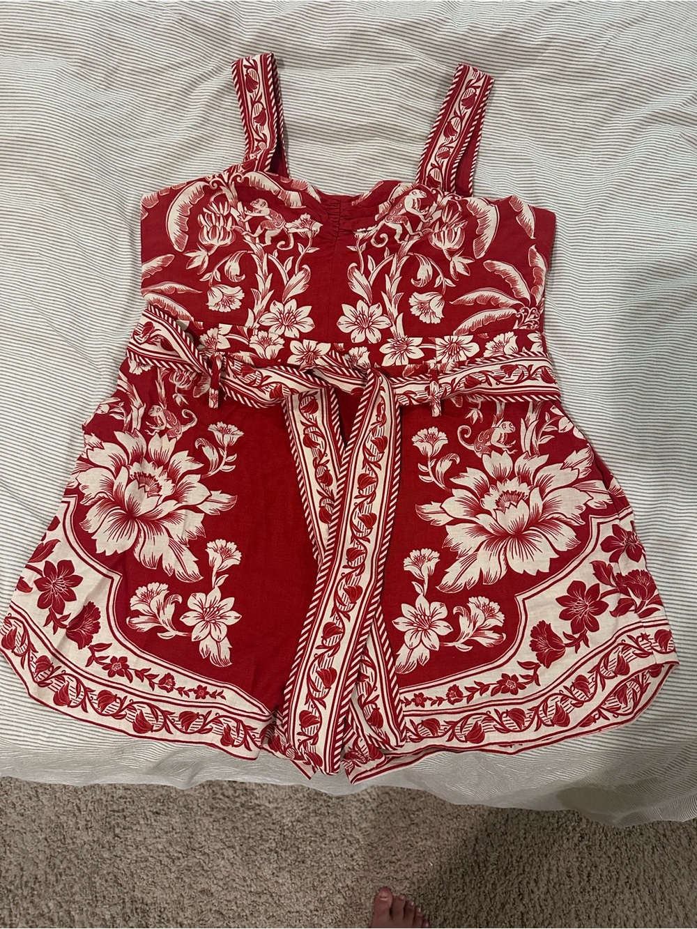 Red & Cream Floral Summer Romper